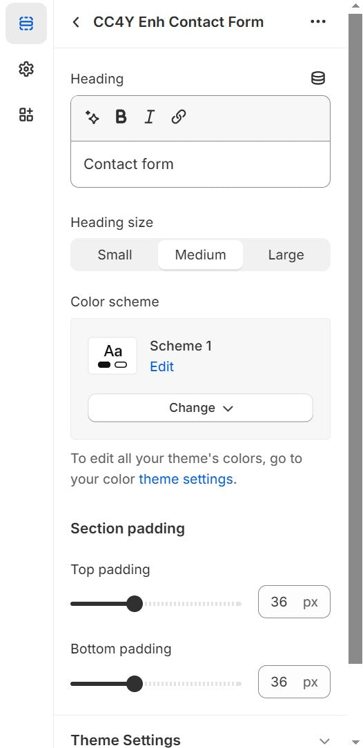 Options for heading, color scheme and section padding in the Enhanced Contact Form